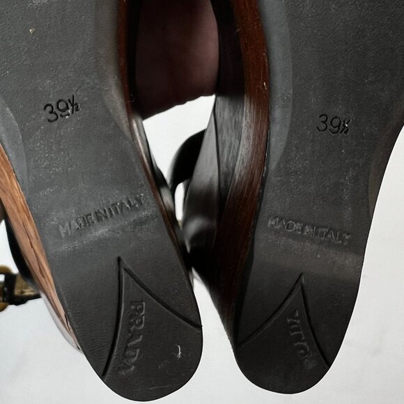 Prada Patchwork Wedges Retro Leather Wood Cork Y2K Boho Platform Heel Black 39.5 - Picture 9 of 16